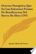 libro Oracion Panegirica Que En Las Solemnes Fiestas De Beatificacion Del Siervo De Dios (1797)